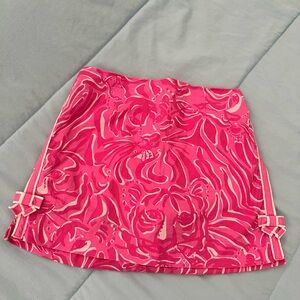 Pink Patterned Skirt with Bow Accents